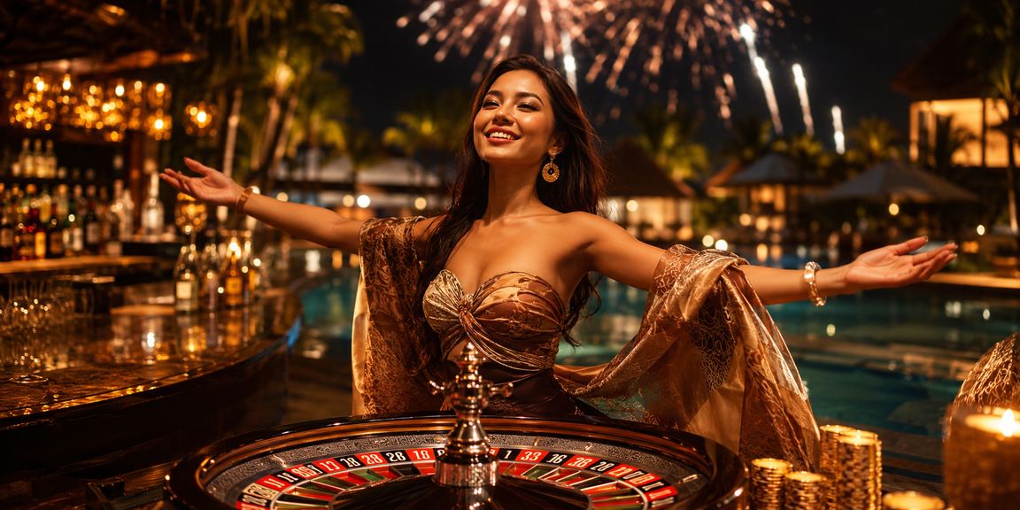 Meja roulette dalam suasana festival menggambarkan keseruan kasino live